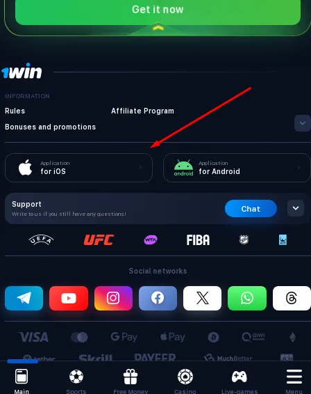 1win app for iOS