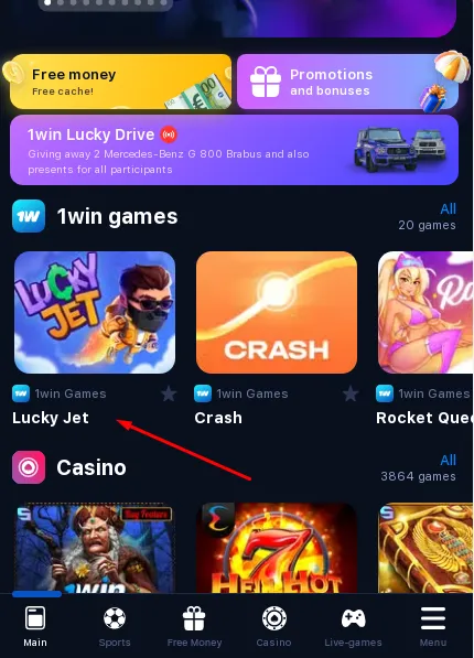 lucky jet game mobile app 1win
